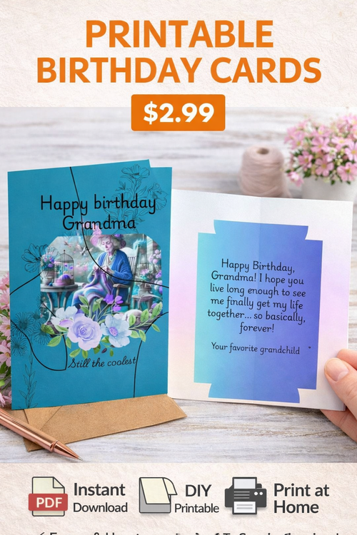 A charming and convenient digital birthday card you can print or send instantly. Perfect for celebrating your Grandma in a thoughtful and easy way! 